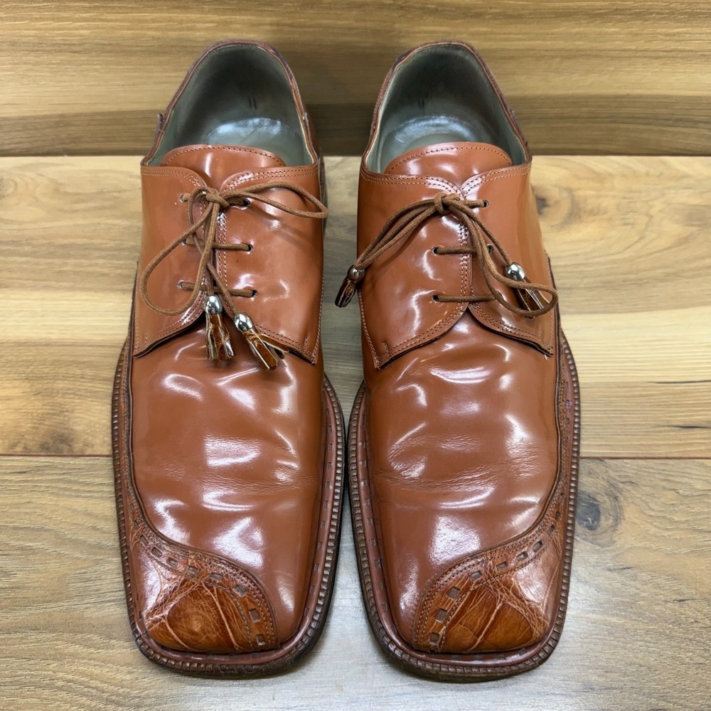 MAURI Genuine Alligator Vintage Square Toe Oxfords Mens 10 M Caramel Brown